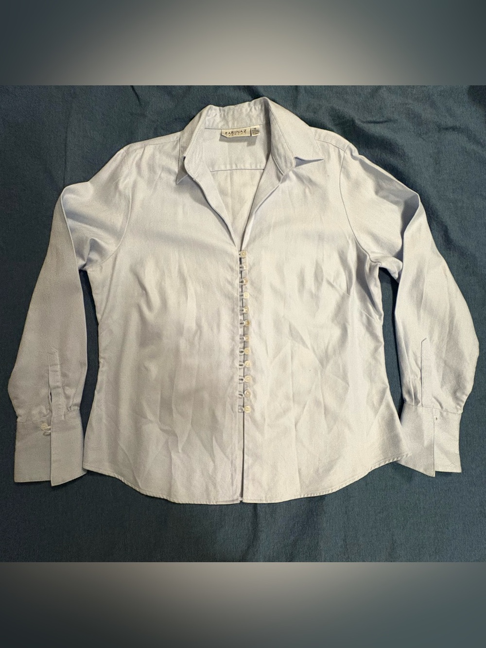 Farinaz Taghavi Light Blue Herringbone Hook-Front Women's Button Shirt